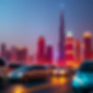 Dubai Skyline Representing Automotive Opportunities Vibrant Dubai skyline symbolizing the automotive market