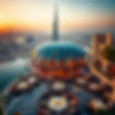Architectural Elegance of Ain Dubai Restaurant A stunning aerial view of Ain Dubai Restaurant showcasing its architectural elegance against the Dubai skyline