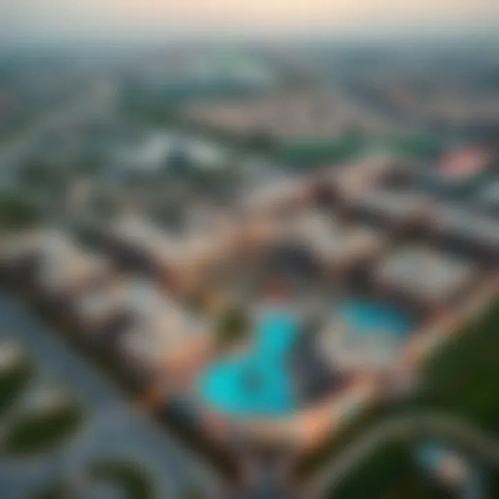 Aerial view of Al Khail Heights highlighting amenities and layout