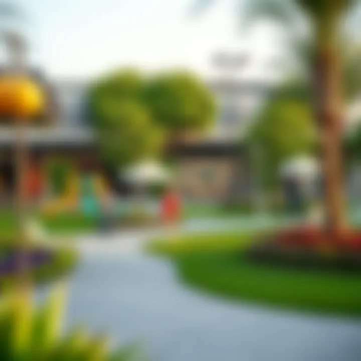 Community park with lush greenery and recreational facilities