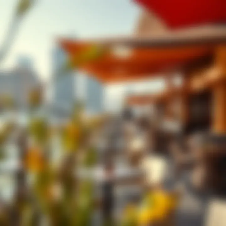 A vibrant outdoor seating area at The Pointe with stunning views of the waterfront