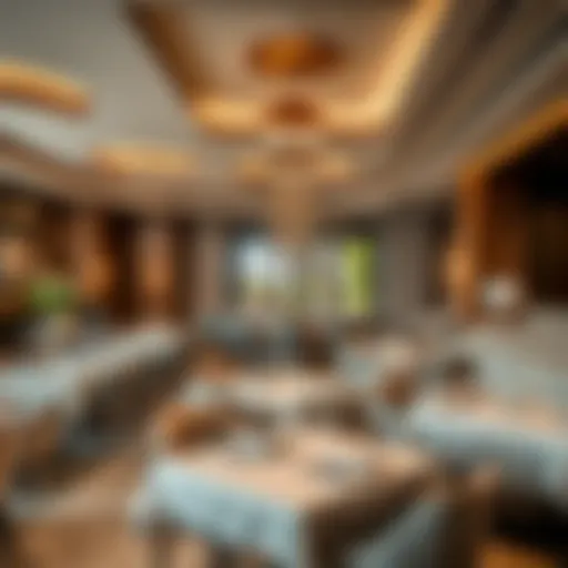 A panoramic view of Al Safadi restaurant showcasing its elegant interior design