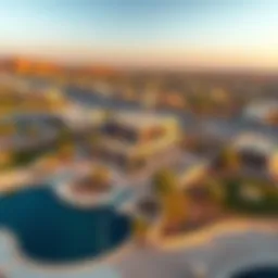 Aerial view of Al Zorah development showcasing luxury villas and lush landscapes
