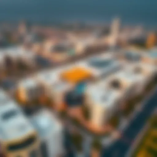 Aerial view of Aljada showcasing its modern architecture
