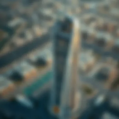 A stunning aerial view of Aneeqa Tower showcasing its unique architectural features