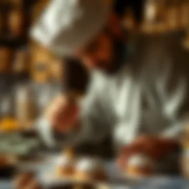 Artisan Crafting Arabic Desserts An artisan delicately crafting traditional Arabic desserts, showcasing skill and tradition