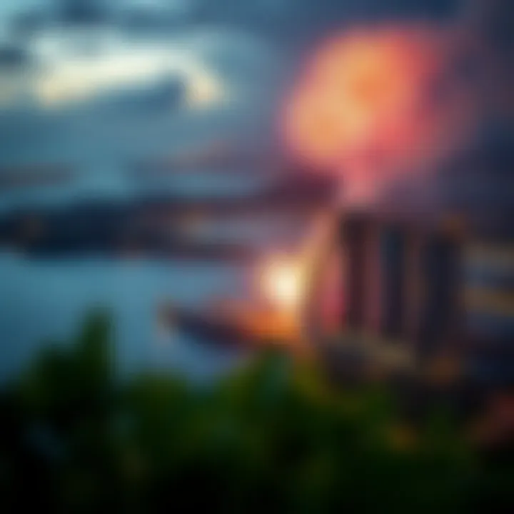 An aerial perspective of Blue Water Island showcasing the fireworks display.