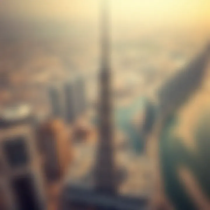 Aerial view of the Burj Al Nahda Building in the context of Dubai's skyline