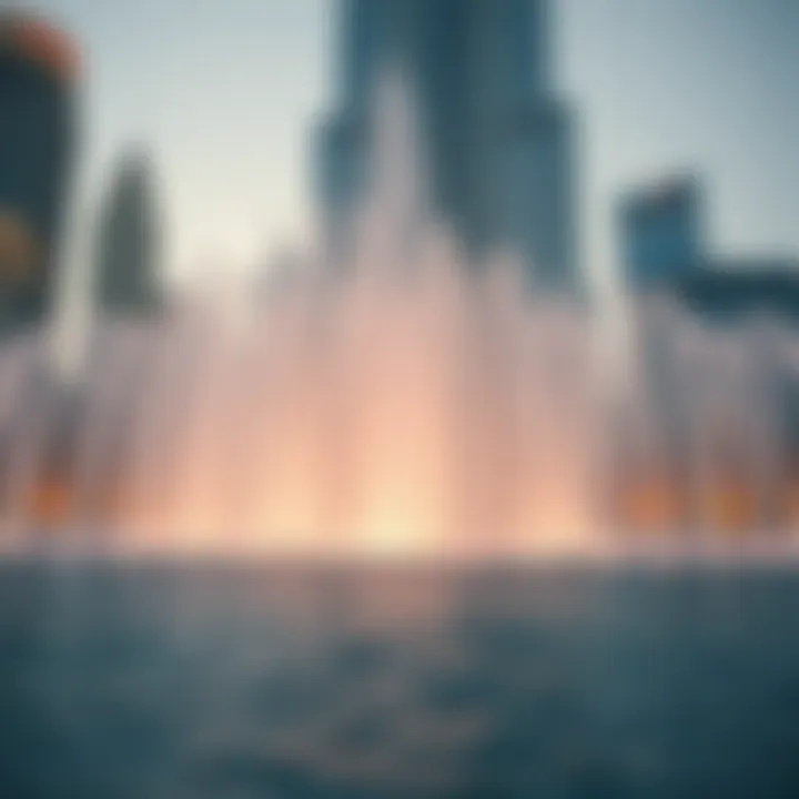 Close-up view of the intricate water jets of the fountain system