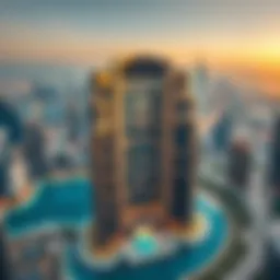 Stunning aerial view of Burj Vista showcasing its architectural elegance against the Dubai skyline