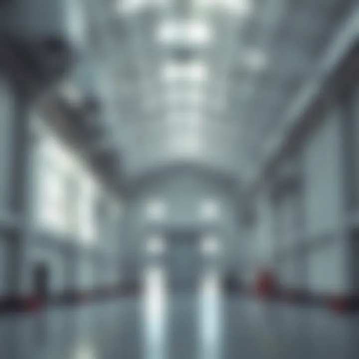 Interior of a modern warehouse with high ceilings and open space