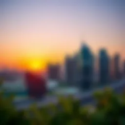 Stunning skyline view of COS Festival City at sunset