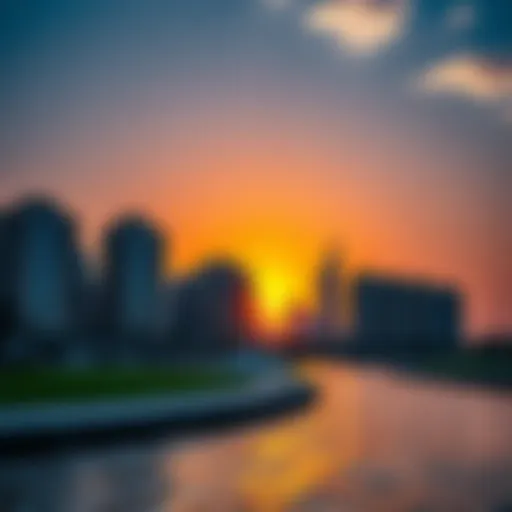 Stunning skyline view of Damac Canal Crown at sunset