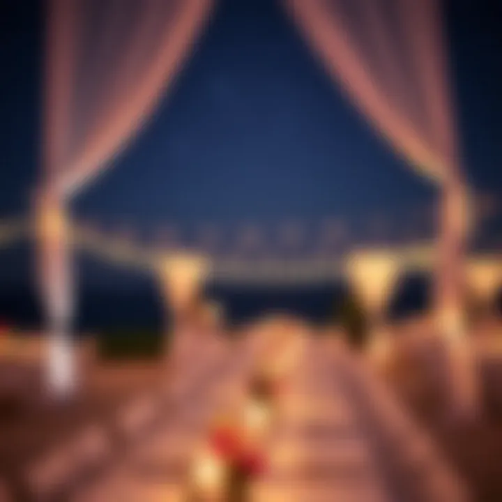 A beautifully arranged destination wedding reception under the stars.