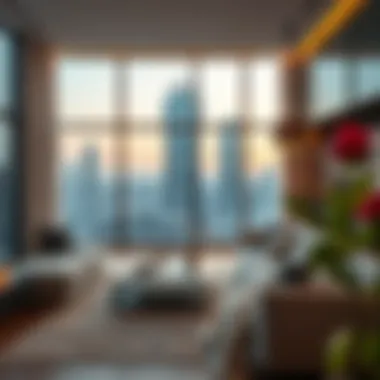 Cozy living room with a view of the city