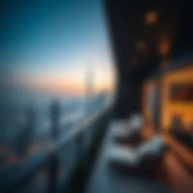 Panoramic view from the terrace highlighting the Dubai skyline and luxury amenities