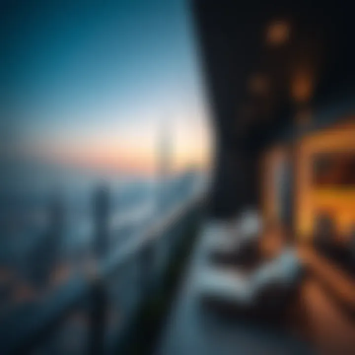 Panoramic view from the terrace highlighting the Dubai skyline and luxury amenities