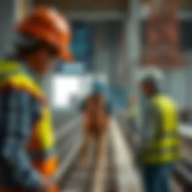 Construction workers collaborating on-site to build the Dubai Metro.