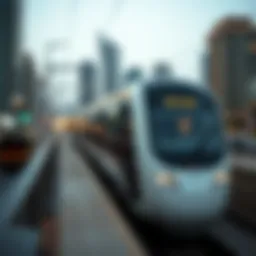 Modern Dubai Metro train in urban setting