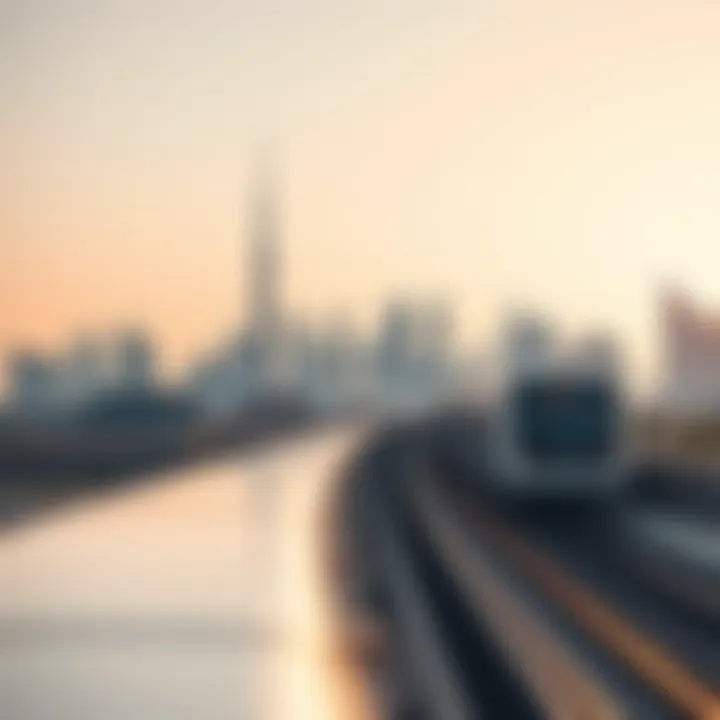 Dubai skyline with metro line overlay