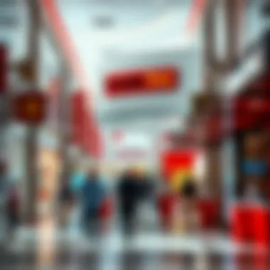 Vibrant Retail Environment Surrounding Emirates Post Shoppers interacting with various retail spaces around Emirates Post