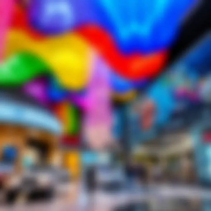 Vibrant art installations within Al Quoz Mall enhancing the shopping experience