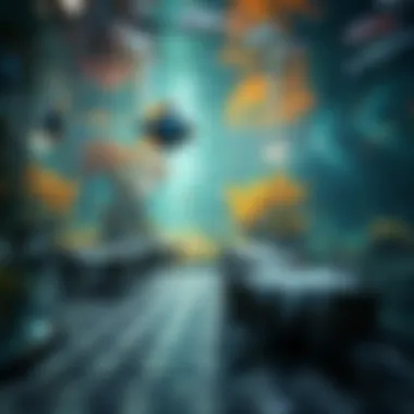 A stunning view of an aquarium restaurant with vibrant marine life