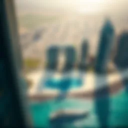 A breathtaking aerial view of Beach Towers in Dubai showcasing their unique design