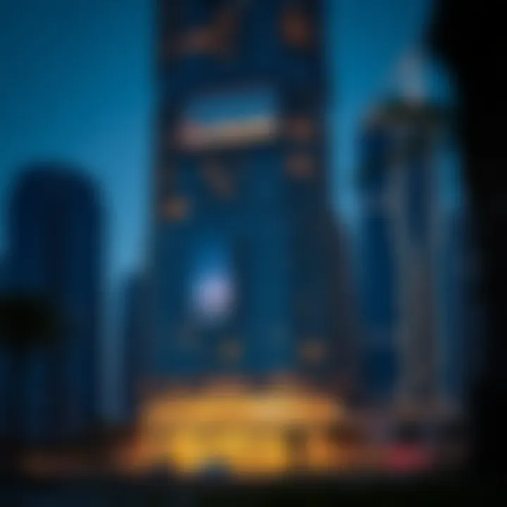 The modern façade of Beach Towers reflecting the vibrant skyline of Dubai