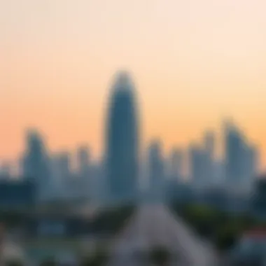 Stunning skyline view featuring Oval Tower in Business Bay