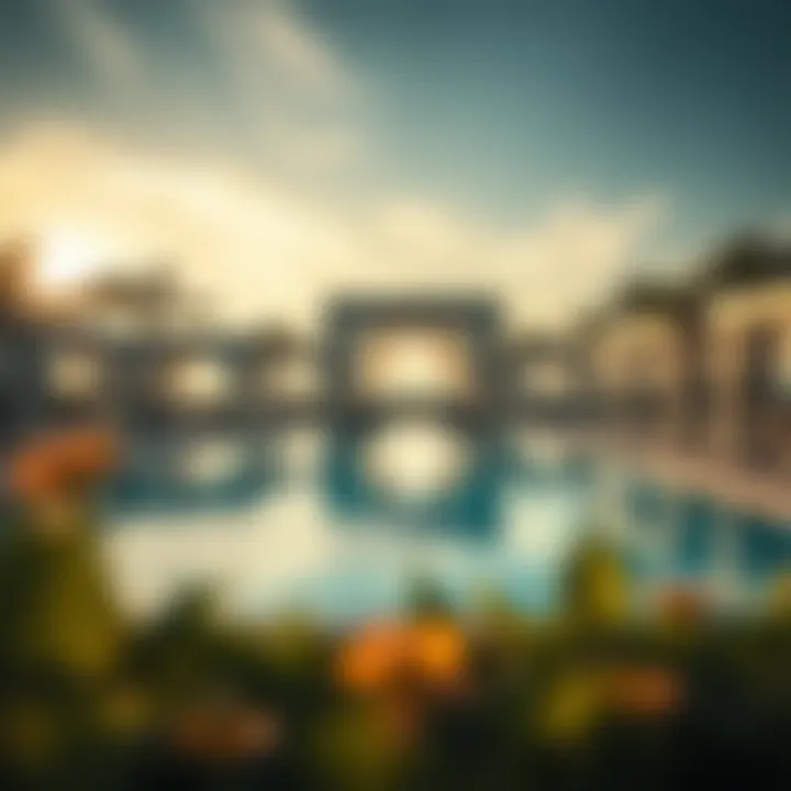 A serene pool area surrounded by luxurious cabanas, epitomizing relaxation and luxury