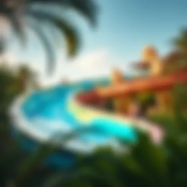 Thrilling Water Slide Experience An exhilarating water slide twisting through lush landscaping, offering a glimpse of adventure
