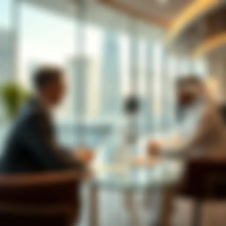 Investors discussing opportunities in a modern Dubai office