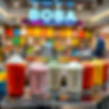 A vibrant display of boba tea flavors in Dubai Mall