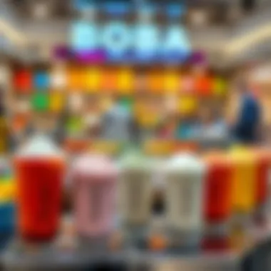 A vibrant display of boba tea flavors in Dubai Mall