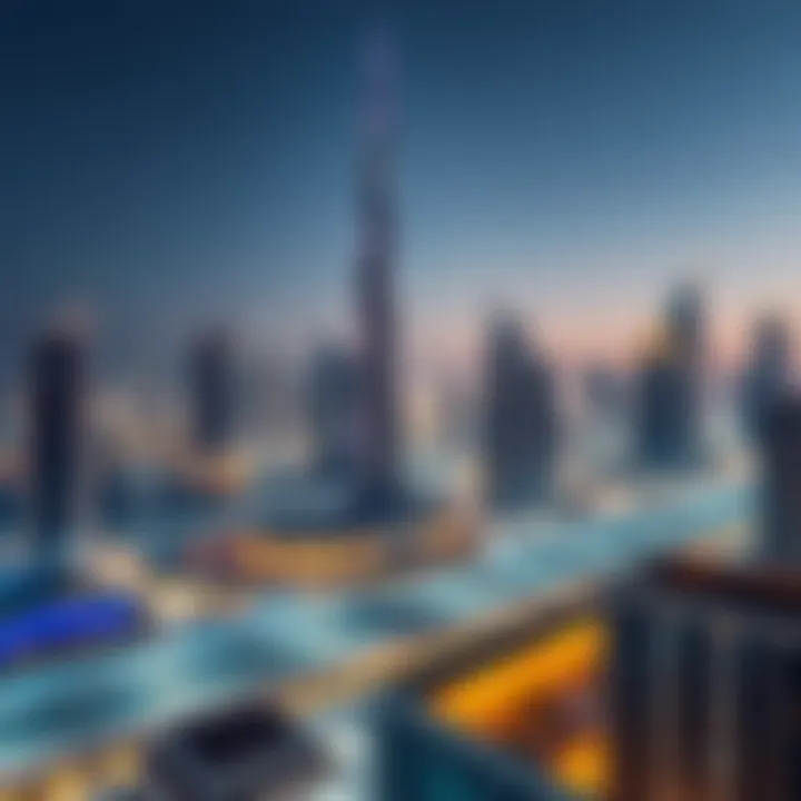 Skyline of Dubai featuring Burj Al-Sundus among other skyscrapers