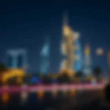 Nighttime skyline featuring برج افينيو التعاون illuminated