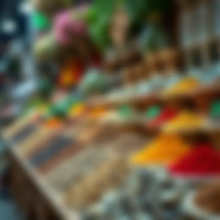 Colorful Spices and Herbs at Deira Souk Naif A colorful array of spices and herbs displayed at a market stall