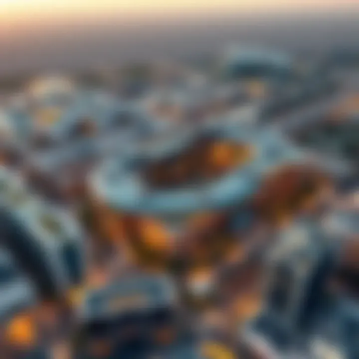 Dubai Hills Mall's Urban Integration Aerial view of Dubai Hills Mall integrated within the urban landscape