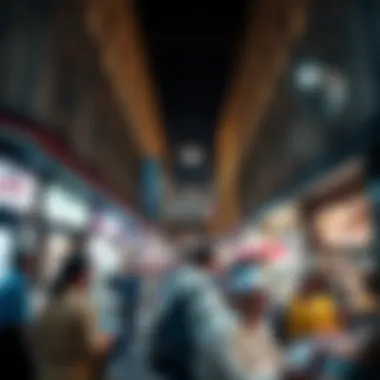 A bustling marketplace scene reflecting the community spirit of historic shopping in Dubai