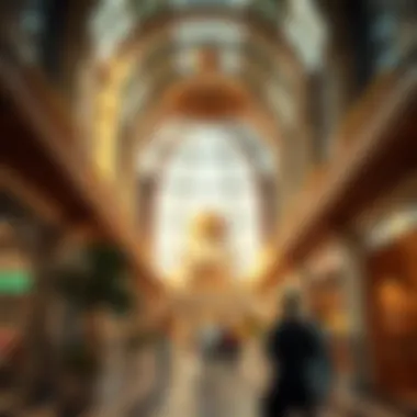 An interior view of a cultural hub, depicting modern influences melded with tradition