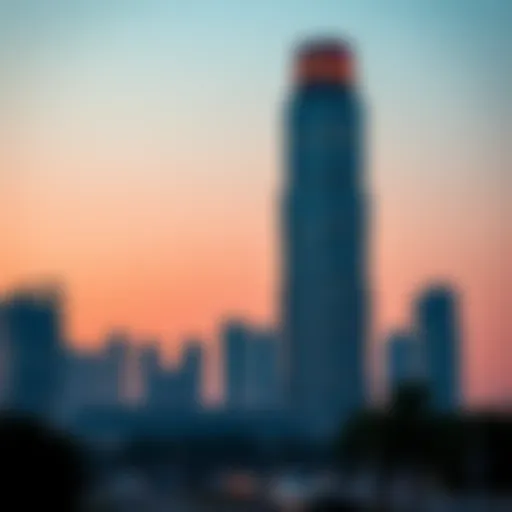 Stunning view of the Emirates Financial Tower at sunset