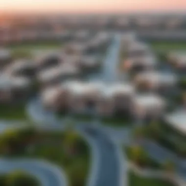 Community Layout of Emirates Oasis Villas Aerial view of Emirates Oasis Villas highlighting the community layout