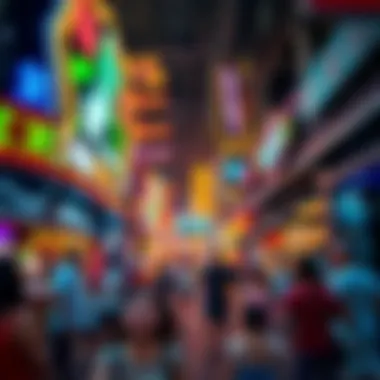 Vibrant Entertainment Scene A vibrant scene from a bustling entertainment hub filled with activities