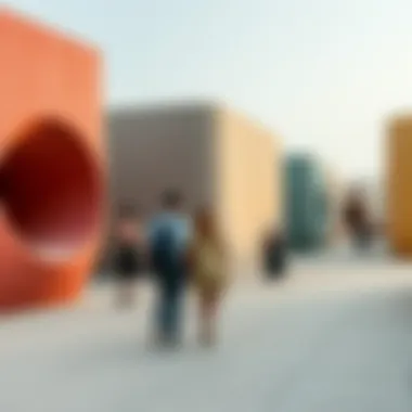 Group of friends exploring the art installations at Alserkal Avenue