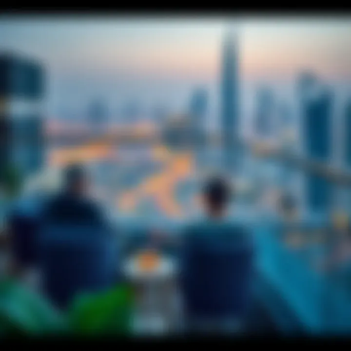 Relaxing at a luxurious rooftop cafe overlooking the Dubai skyline