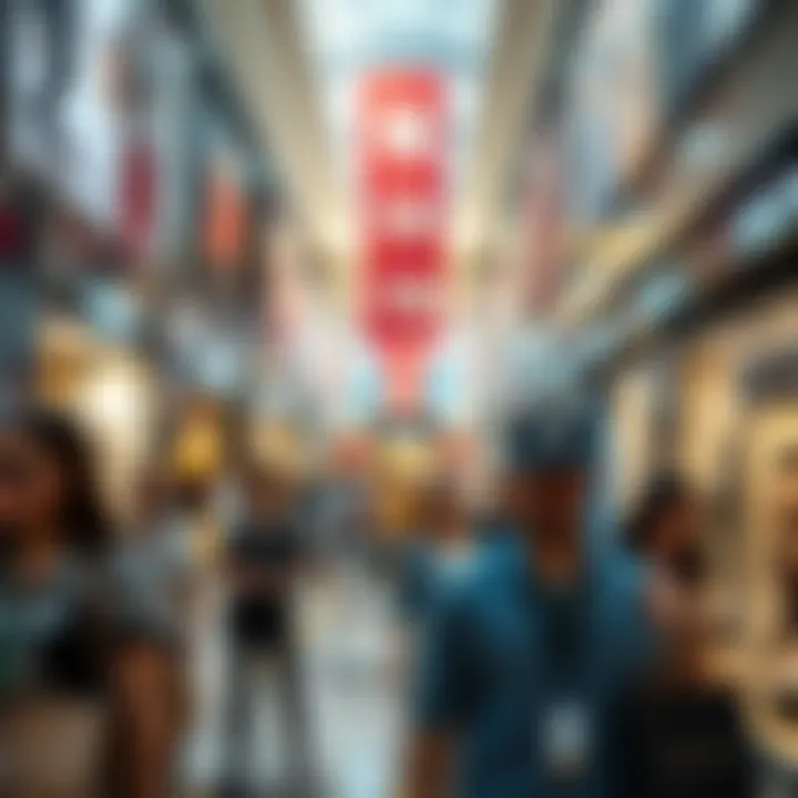 Vibrant atmosphere of shoppers exploring fashion choices