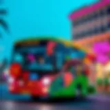 Global Village bus in Dubai showcasing vibrant cultural themes