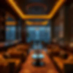 Luxurious hookah lounge interior with plush seating and ambient lighting