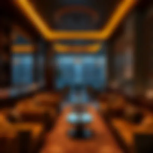 Luxurious hookah lounge interior with plush seating and ambient lighting